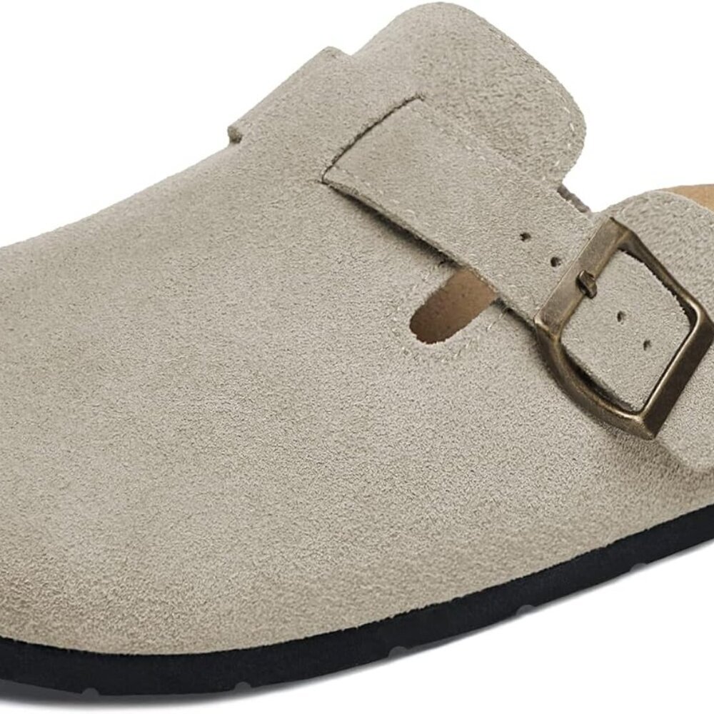 Women's Suede Leather Clogs Size 9 Adjustable Buckle Slip On Home Shoes